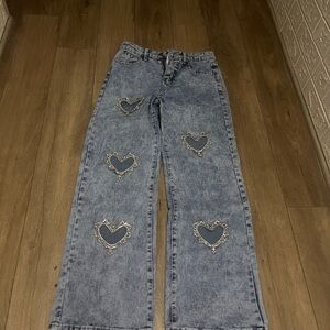 Heart Embellished Blue Jeans